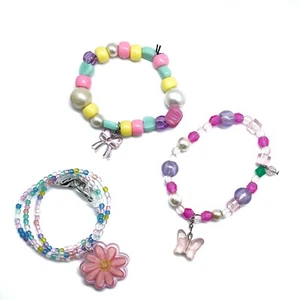 BNWOT handmade Choker Necklace Beaded Bracelets Set 3 Barbiecore Y2k Kandi - Picture 1 of 6