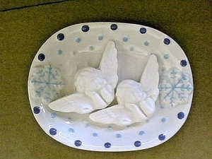 Snowflake Blue & White China Soap Dish with 2 Angel Soaps - Picture 1 of 9