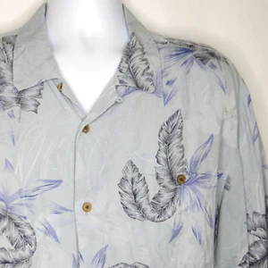 Camisa Tulliamo Para Hombres XXL Seda 50" Aloha Azul Hawaiano Floral Repujado Bolsillo SS - Imagen 1 de 8