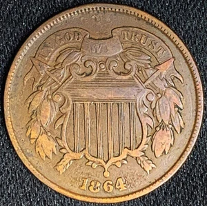 Nice 1864 Two-Cent Piece, Large Motto - VF - Picture 1 of 3
