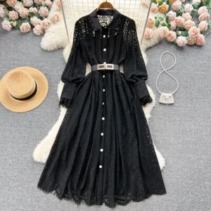 New Spring Fashion Runway Black Dresses Women's Lantern sleeve s-xxl - Picture 1 of 6