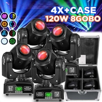 4PC 120W LED Moving Head Light Beam Stage DMX Spot Disco Show DJ Lighting W/Case - Image 1 of 4