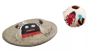 Hand Painted Native American Signed Rock Pottery Pfeiffer NM Folk Art - Picture 1 of 7