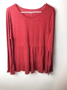 Loft Top SZL Babydoll Heathered Brick Red Long Sleeves Peplum Womens Casual A24 - Picture 1 of 5