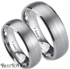 His And Hers 7mm Engraved I Love You Wedding Engagement Band Ring Set - Foto 1 di 1