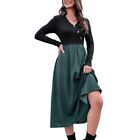 Fall Dresses for Women Long Sleeves V Neck Button Down Ribbed Casual Work Dress