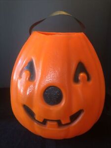 VINTAGE 13” Blow Mold Plastic Jack-O-Lantern JOL Pumpkin HALLOWEEN Candy Bucket
