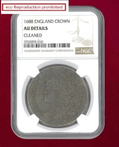 UK Crown Silver Coin ENGLAND 1688 NGC AU DETAILS CLEANED - Picture 1 of 2