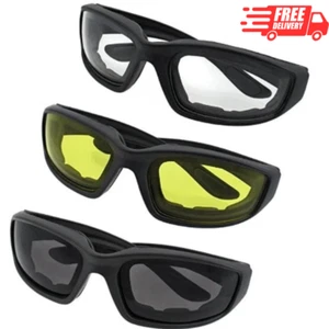 Black Motorcycle Padded Foam Glasses 3 Pack - Smoke, Yellow, Clear Lenses ® - Picture 1 of 13