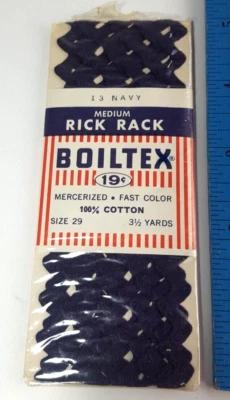 Vintage NIP Boiltex Medium Navy Rick Rack Sewing Trim 100% Cotton 2.5 Yards #29 - Image 1 of 2