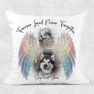 Forever Loved, Never Forgotten Pet Photo Memorial Cushion, Gift, Dog, Cat, wings - Picture 1 of 1