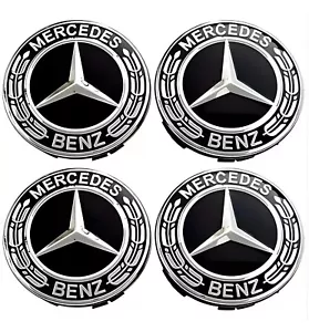 4x Mercedes Black Alloy Wheel Centre Hub Caps 75mm A B C E S M Class ML CLA GLA - Picture 1 of 3