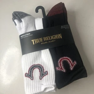 True Religion 8 Pack Mens Half Cushion Crew Socks Designer 10-13 NEW! - Picture 1 of 5