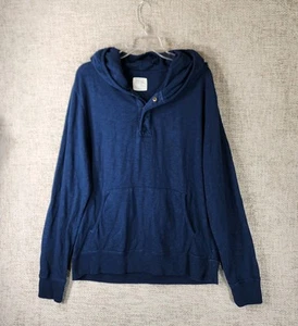 J.Crew 1/4 Druckknopf Strick Hoodie Herren Large marineblau 100 % Baumwolle maritim adrett - Bild 1 von 11