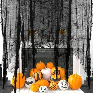 Halloween Black Creepy Chiffon Cloth Spooky Spun Sheer Fabric, 58″ Wide By Meter - Picture 1 of 5