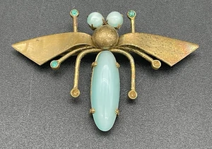 VTG 30's ? CZECHO Signed Brooch Blue Glass Jelly Belly Insect Bug Dragonfly READ - Picture 1 of 5