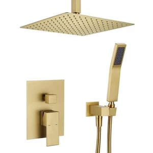 Shower System 12 Inches Rain Shower Combo Set Brushed Gold Ceiling Mount Show... - Picture 1 of 9
