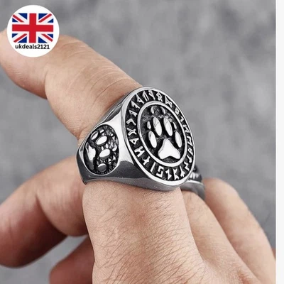 Men's Signet Ring Bear Paw Nordic Style Totem Size US 11 UK V1/2 Stainless Steel - Image 1 of 4