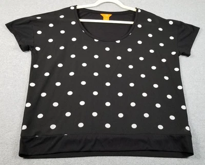 Top para mujer JOE FRESH extra grande negro blanco lunares manga corta transparente Foto 1 de 4