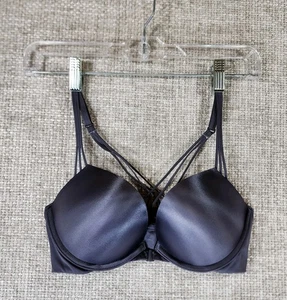 Victorias Secret Bombshell Plunge Bra Adds 2 Cups Womens 36A Gray Satin Pushup - Picture 1 of 10