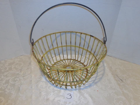 Vintage Yellow Coated Wire Egg Farm Basket With Handle #3 Cover