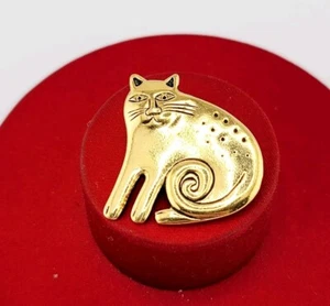 Vtg Pin Brooch LAUREL BURCH Cat Kitty Designer Fashion Jewelry Goldplated - Picture 1 of 8
