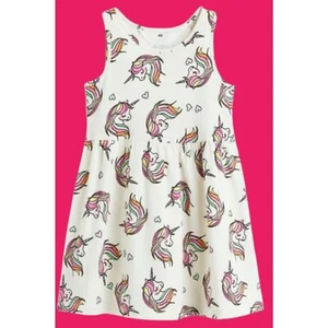 Girl's size 8/10 Sundress H&M Unicorns Cotton Sleeveless Knee Length - Picture 1 of 1
