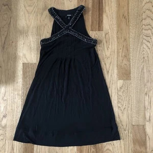 Express Women's Short Black Dress Beaded Sleeveless High Neckline XS Cutout - Picture 1 of 7