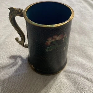Rare Vintage 1940s Chinese Cloisonne Floral Cup W/Dragon Shape Handle - Picture 1 of 8