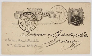 1c Government Postal Card, Utica & Randalls. Agt. 1885 CDS + cork to Syracuse NY - Picture 1 of 2