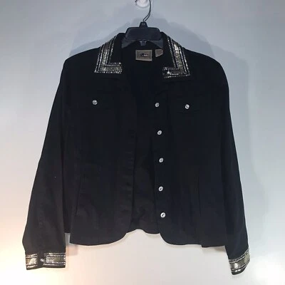 Не связывайтесь с Texas черный W-золото/серебро стразы джинсовая куртка женщин размер XL - Изображение 1 из 4