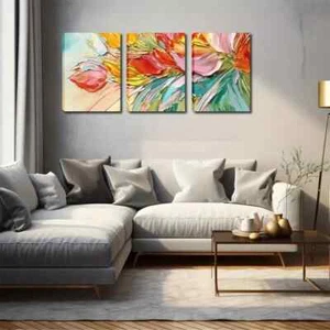 3pcs Vibrant Watercolor Tulip Triptych Perfect Wall Art Canvas Framed 50x70cm - Bild 1 von 3