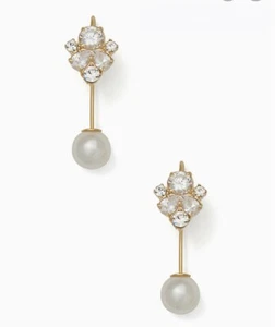 $58 Kate Spade 14k gold plated crystal & imitation pearl hanger earrings SS10 - Picture 1 of 7