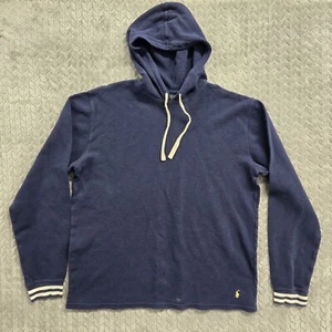 Polo Ralph Lauren Thermal Waffle Knit Hoodie Mens Size Large Blue Yellow Pony - Picture 1 of 7
