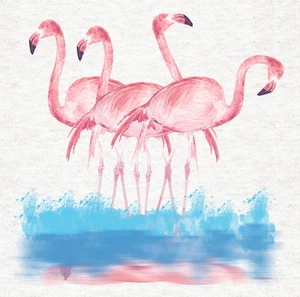Flamingo- Quad flamingos- Fabric Craft Panels in 100% Cotton or Polyester - Picture 1 of 1