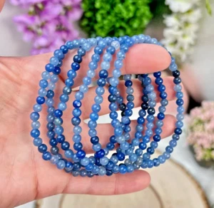 Blue Aventurine Crystal Gemstone Stretch Dainty Bracelet Minimalist 4mm Beads - Picture 1 of 8