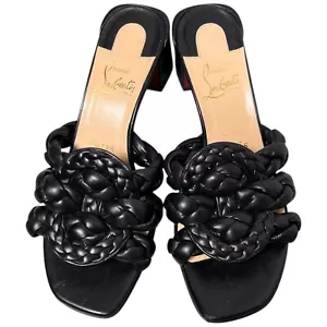 Christian Louboutin Marmela 55 sandali neri nappa tacco a blocco muletto slides 35-1/2 - Foto 1 di 21