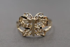 14K Solid Yellow Gold 11MM Diamond Cut Shine Butterfly Band Ring. Size 6.5 - Picture 1 of 8