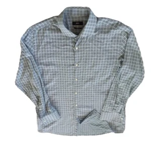Boss Hugo Men 16.5 Long sleeve Buttons Down Sharp Fit Shirt Plaid Vintage Green - Picture 1 of 11