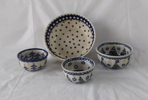 Vintage Manufactura V Boleslawcu Poland Stoneware Bowls Set Of 4 Winter Design - Foto 1 di 8