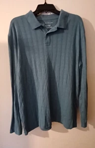Via Europa Men Polo Large Blue Textured Cotton Blend Casual Activewear Workwear - Picture 1 of 8