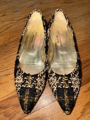 Andrea Carrano Mujer Tweed Talla 39 Negro Blanco Cobre Tejido Paño Metálico Foto 1 de 4