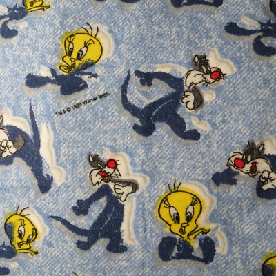 Flannel Looney Tunes Tweety Sylvester 1994 Warner Bros. 15"x48" Quilt Fabric - Image 1 of 2