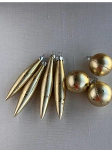 Vintage Glas Weihnachtsschmuck Gold Träne & Kugel Set 7 Teile - Bild 1 von 8