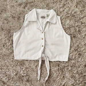 Vintage Denim Republic Button Front Tie Waist Crop Top White Women's Size Large - Picture 1 of 7
