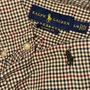 Polo Ralph Lauren Long Sleeve Button Down Oxford Shirt Men’s L Red Beige Check - Picture 1 of 5