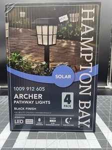 Hampton Bay Black Solar Archer Pathway Lights 1009 912 605 4 Pk New - Picture 1 of 2