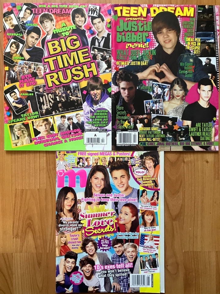 (3) 2009-2012 Teen Dream & M Magazines with Taylor Swift & Justin Bieber Covers! - Image 1 of 1