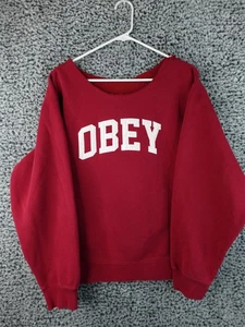Obey rotes Sweatshirt mit Rundhalsausschnitt Damen Medium Oversized 23 x 25 Distressed roher Ausschnitt - Bild 1 von 15