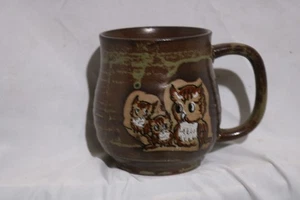 Vintage Pottery Owl Family Mug Stoneware Brown Glaze Enesco - Picture 1 of 4